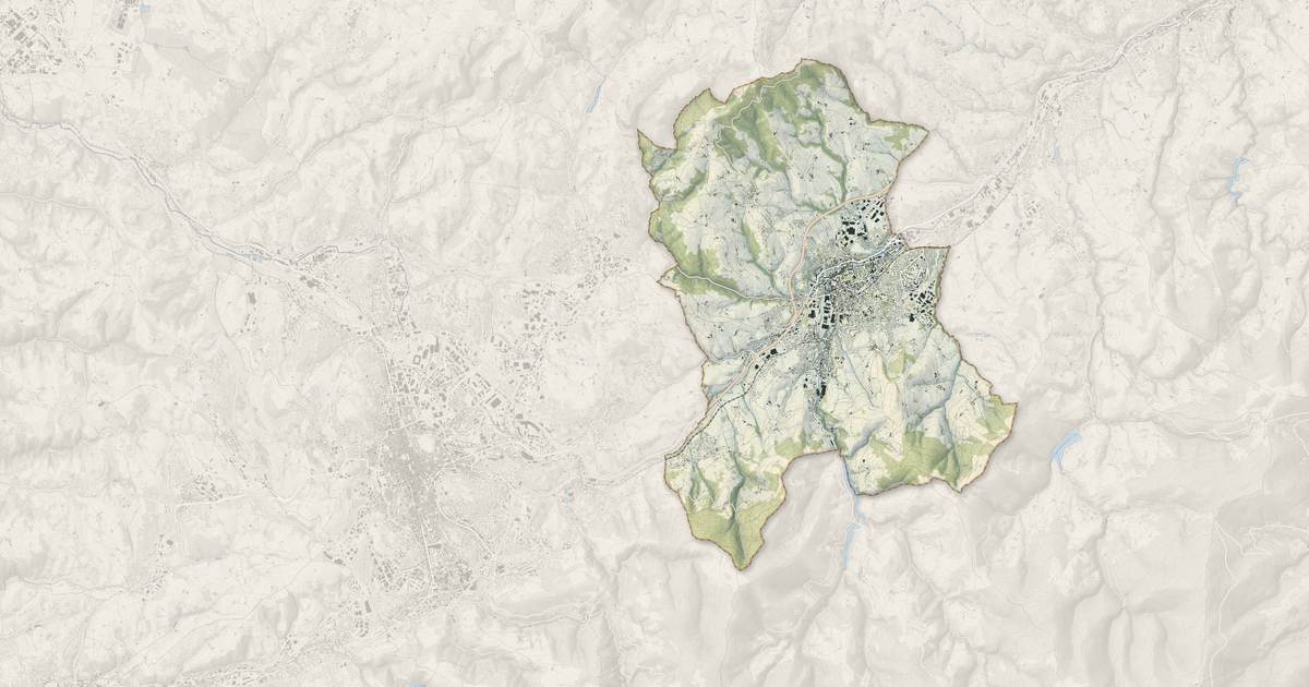 Portrait cartographique de Saint-Chamond : relief, eau, forêts, bâti et voies, calculés à partir des données de l'IGN
