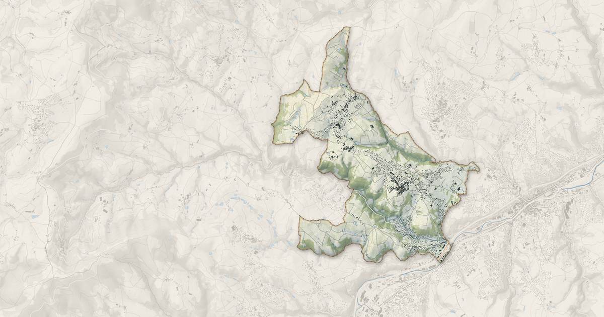 Portrait cartographique de Genilac : relief, eau, forêts, bâti et voies, calculés à partir des données de l'IGN