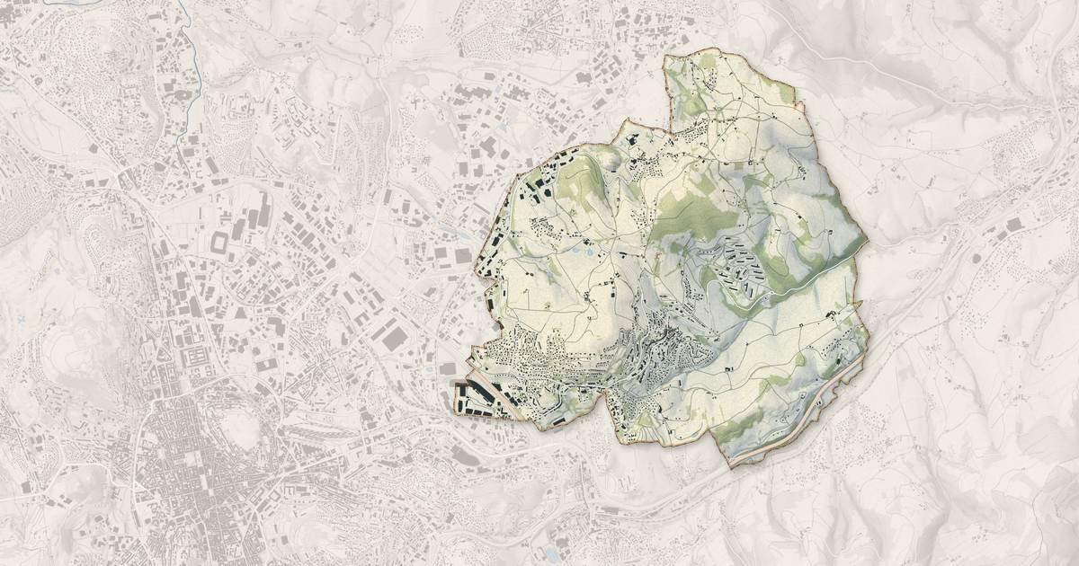 Portrait cartographique de Saint-Jean-Bonnefonds : relief, eau, forêts, bâti et voies, calculés à partir des données de l'IGN