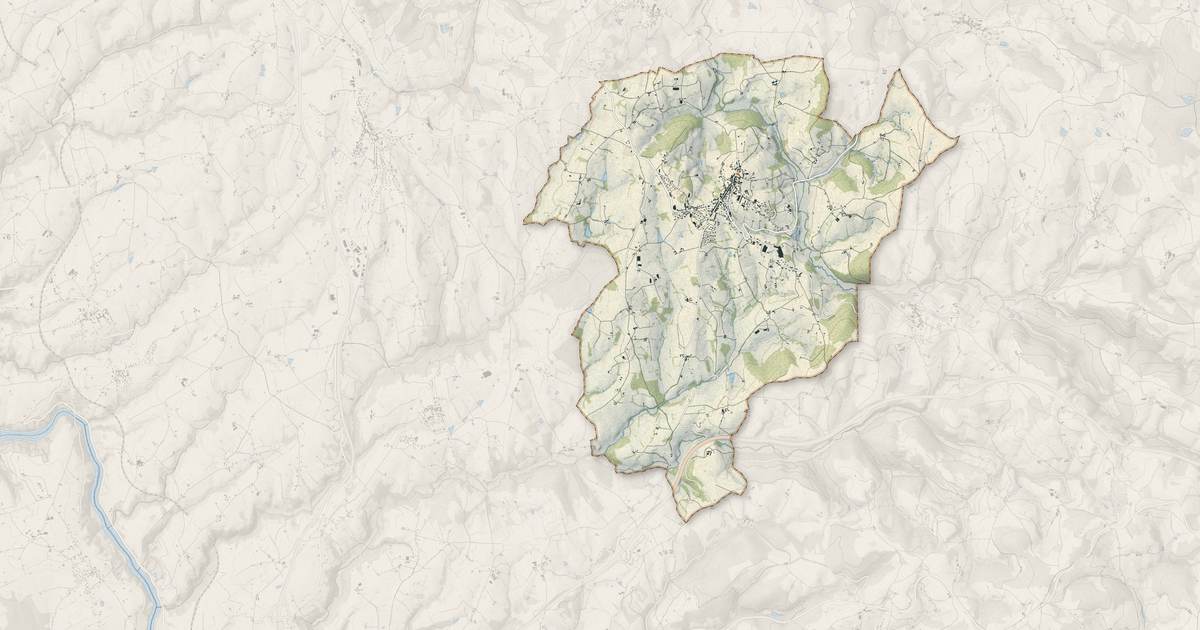 Portrait cartographique de Saint-Just-la-Pendue : relief, eau, forêts, bâti et voies, calculés à partir des données de l'IGN