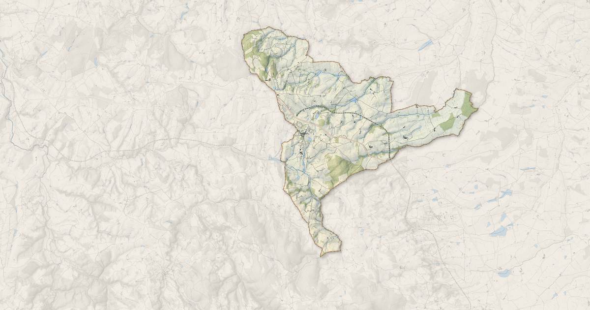 Portrait cartographique de Saint-Martin-d'Estréaux : relief, eau, forêts, bâti et voies, calculés à partir des données de l'IGN