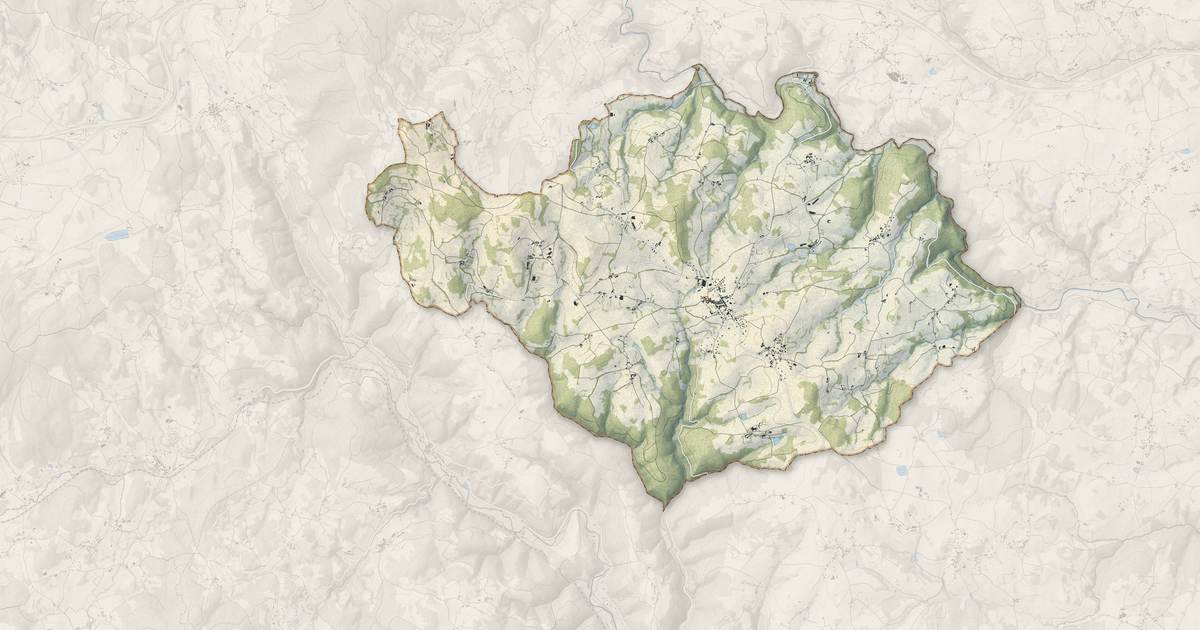 Portrait cartographique de Saint-Martin-la-Sauveté : relief, eau, forêts, bâti et voies, calculés à partir des données de l'IGN