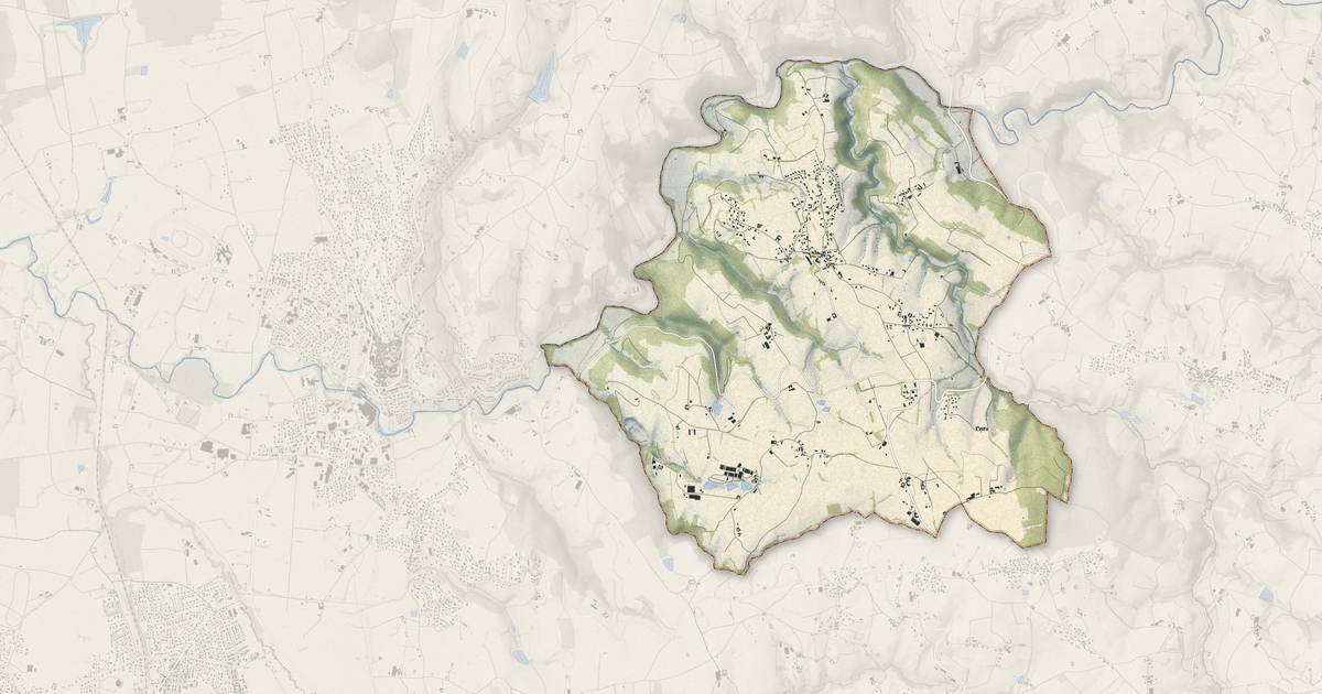 Portrait cartographique de Saint-Médard-en-Forez : relief, eau, forêts, bâti et voies, calculés à partir des données de l'IGN