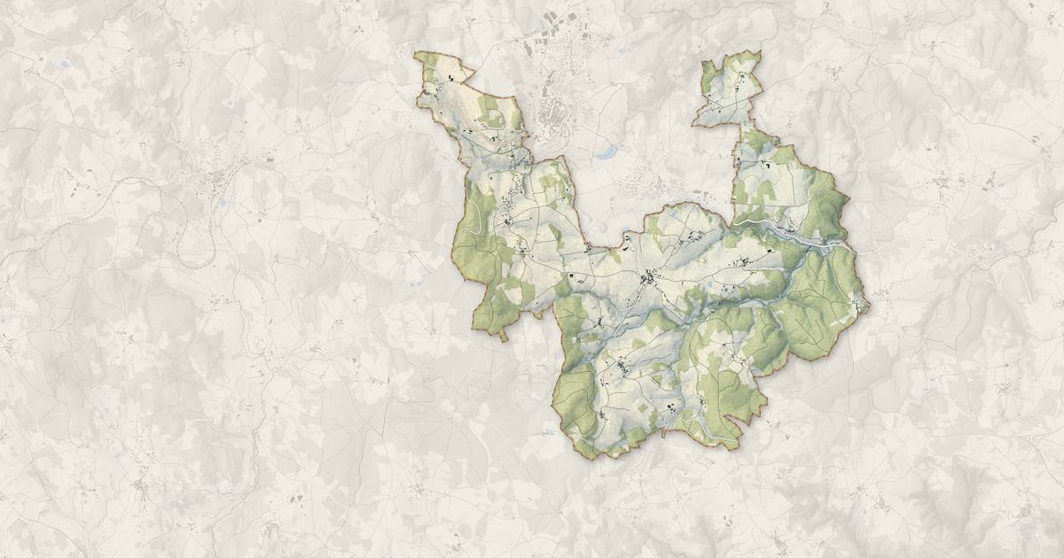 Portrait cartographique de Saint-Nizier-de-Fornas : relief, eau, forêts, bâti et voies, calculés à partir des données de l'IGN