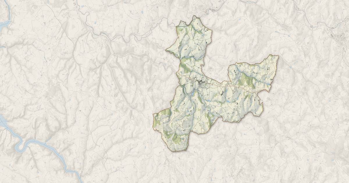 Portrait cartographique de Saint-Symphorien-de-Lay : relief, eau, forêts, bâti et voies, calculés à partir des données de l'IGN
