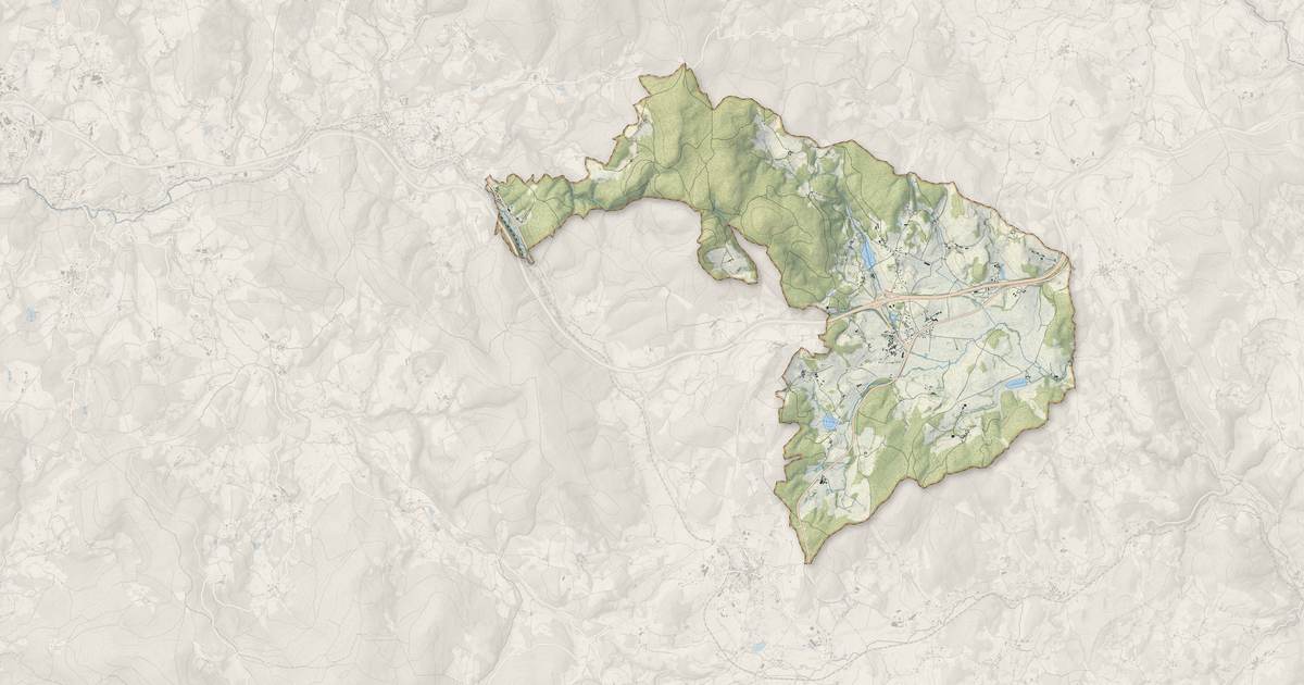 Portrait cartographique de Les Salles : relief, eau, forêts, bâti et voies, calculés à partir des données de l'IGN