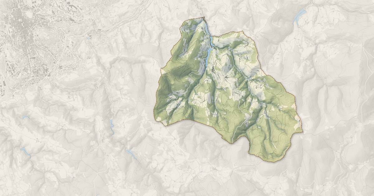 Portrait cartographique de La Valla-en-Gier : relief, eau, forêts, bâti et voies, calculés à partir des données de l'IGN