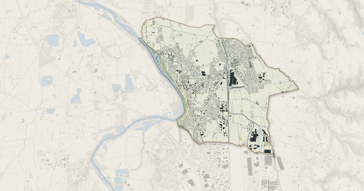 Portrait cartographique de Veauche : relief, eau, forêts, bâti et voies, calculés à partir des données de l'IGN