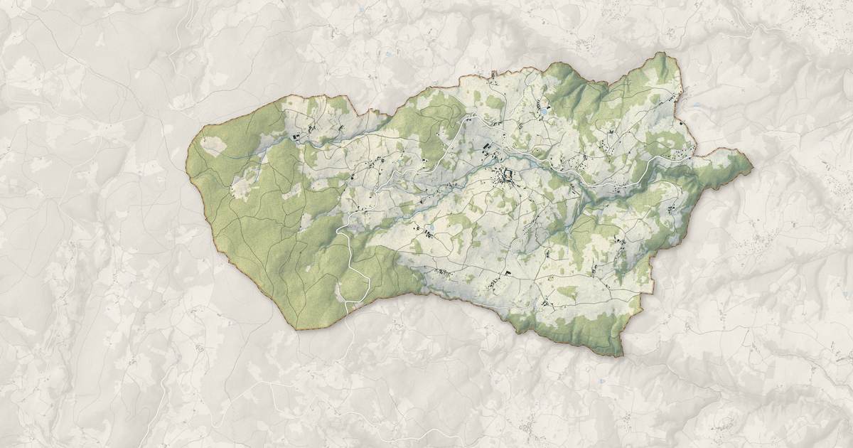 Portrait cartographique de Verrières-en-Forez : relief, eau, forêts, bâti et voies, calculés à partir des données de l'IGN