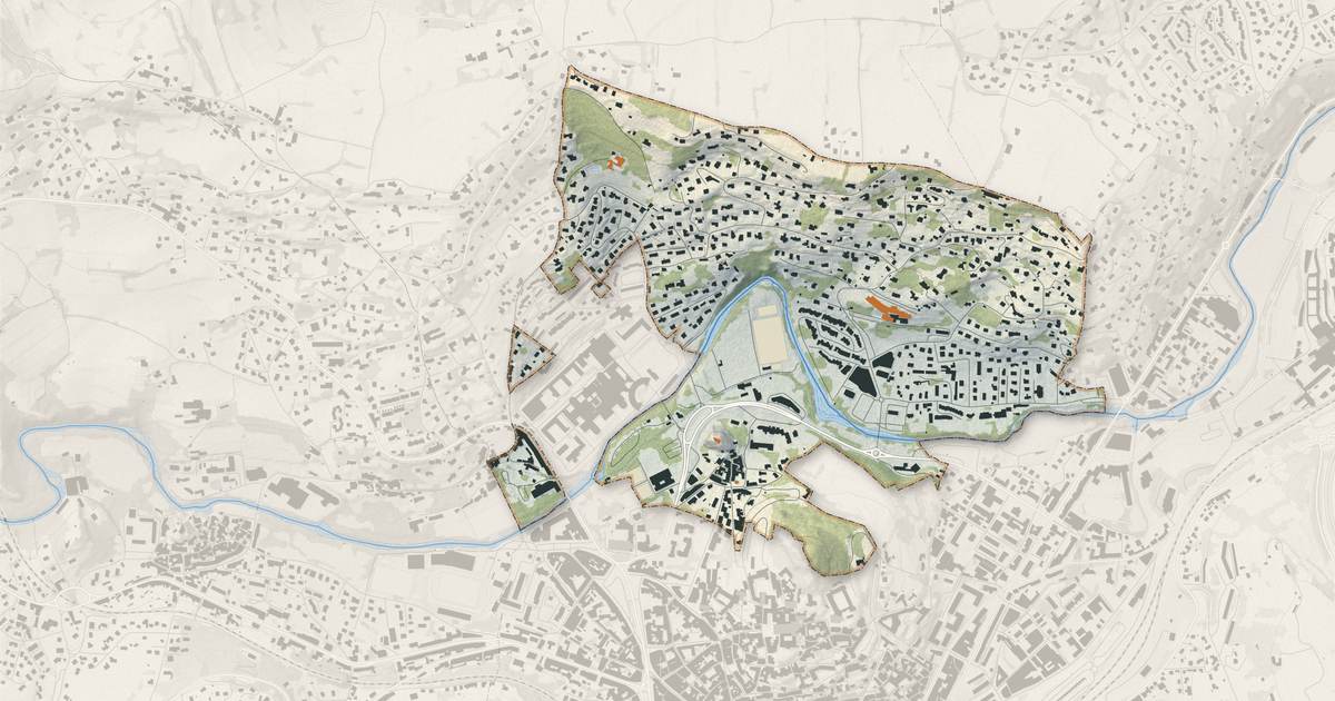 Portrait cartographique de Aiguilhe : relief, eau, forêts, bâti et voies, calculés à partir des données de l'IGN