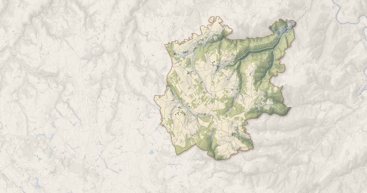 Portrait cartographique de Ally : relief, eau, forêts, bâti et voies, calculés à partir des données de l'IGN
