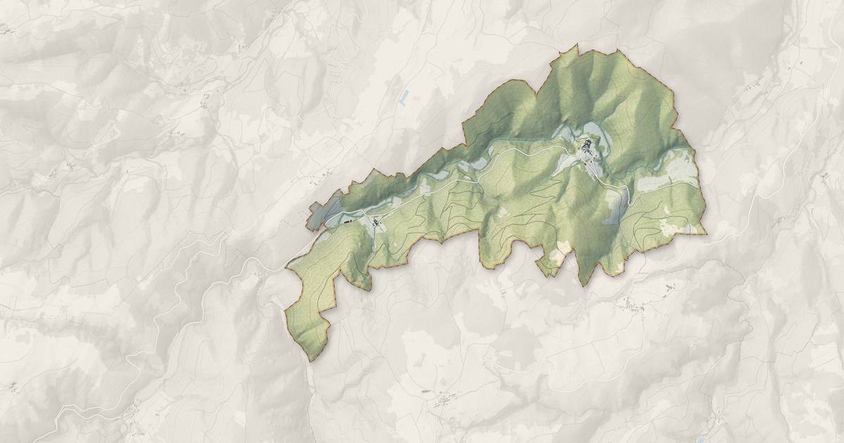 Portrait cartographique de Arlet : relief, eau, forêts, bâti et voies, calculés à partir des données de l'IGN