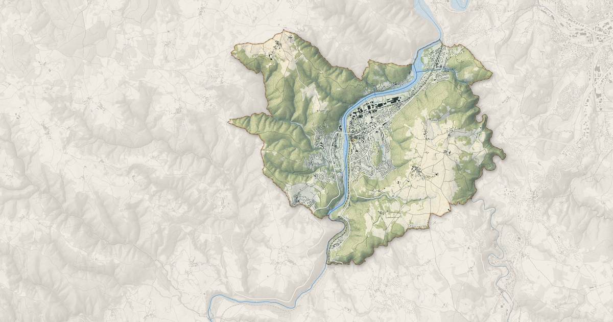 Portrait cartographique de Aurec-sur-Loire : relief, eau, forêts, bâti et voies, calculés à partir des données de l'IGN