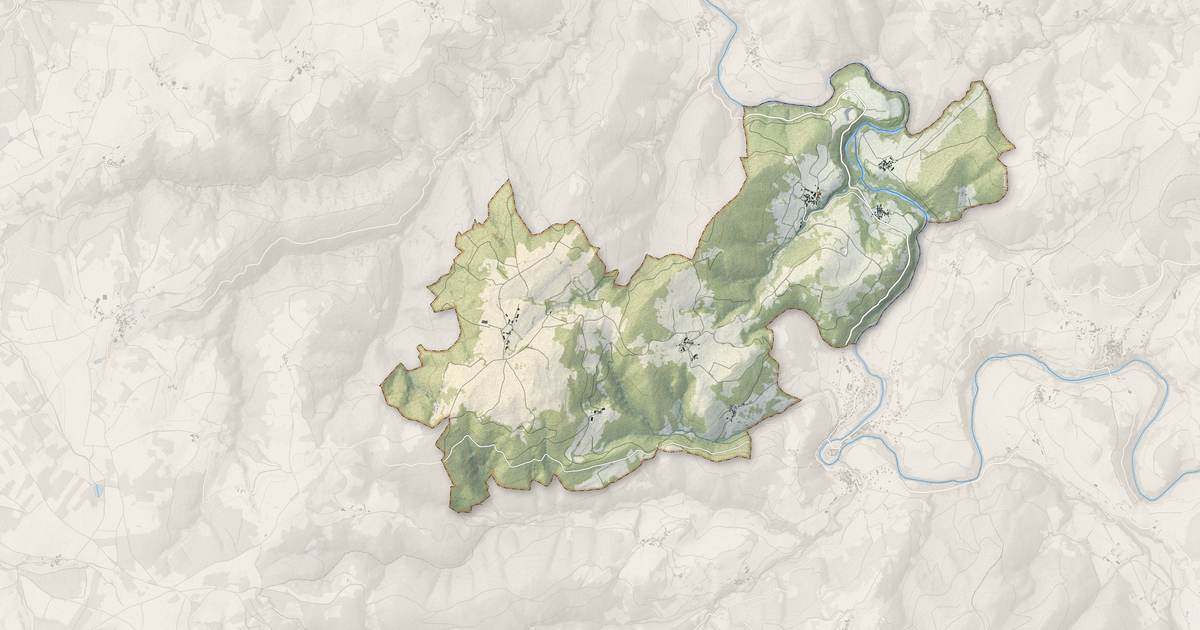 Portrait cartographique de Blassac : relief, eau, forêts, bâti et voies, calculés à partir des données de l'IGN