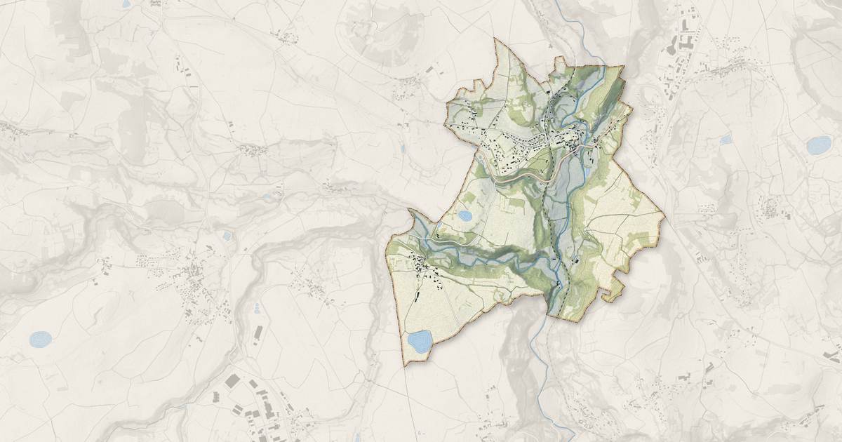 Portrait cartographique de Borne : relief, eau, forêts, bâti et voies, calculés à partir des données de l'IGN