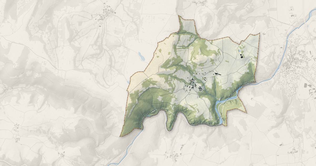 Portrait cartographique de Chambezon : relief, eau, forêts, bâti et voies, calculés à partir des données de l'IGN