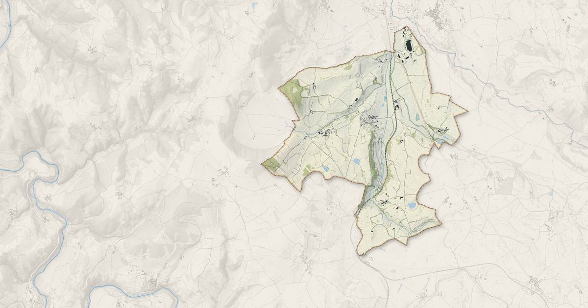 Portrait cartographique de Couteuges : relief, eau, forêts, bâti et voies, calculés à partir des données de l'IGN