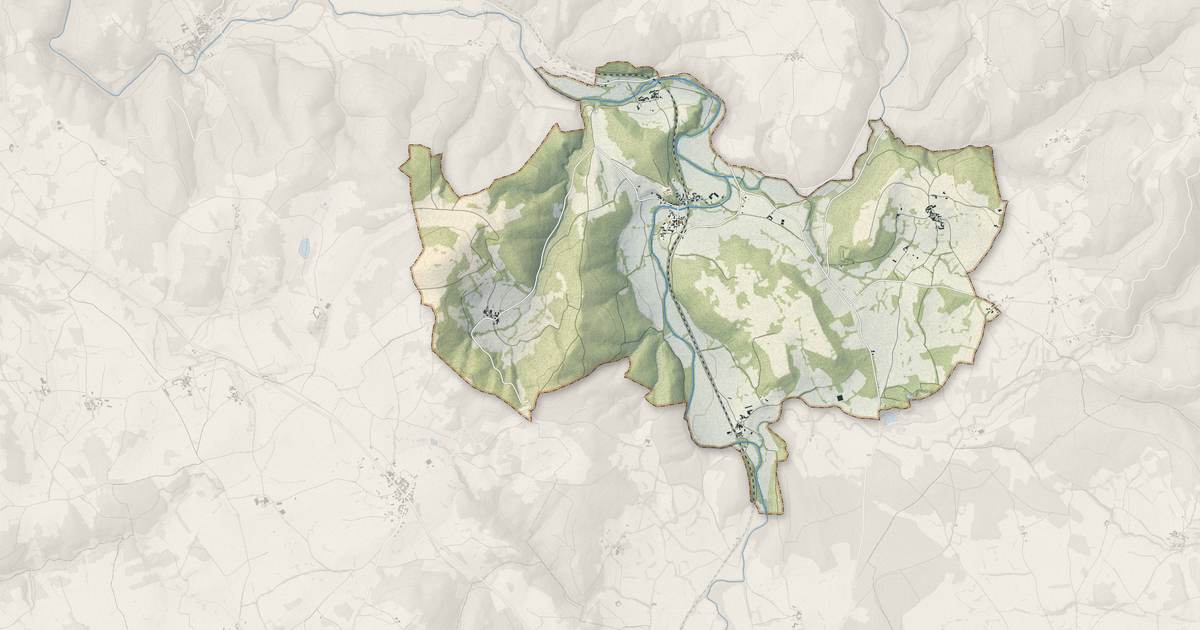 Portrait cartographique de Domeyrat : relief, eau, forêts, bâti et voies, calculés à partir des données de l'IGN