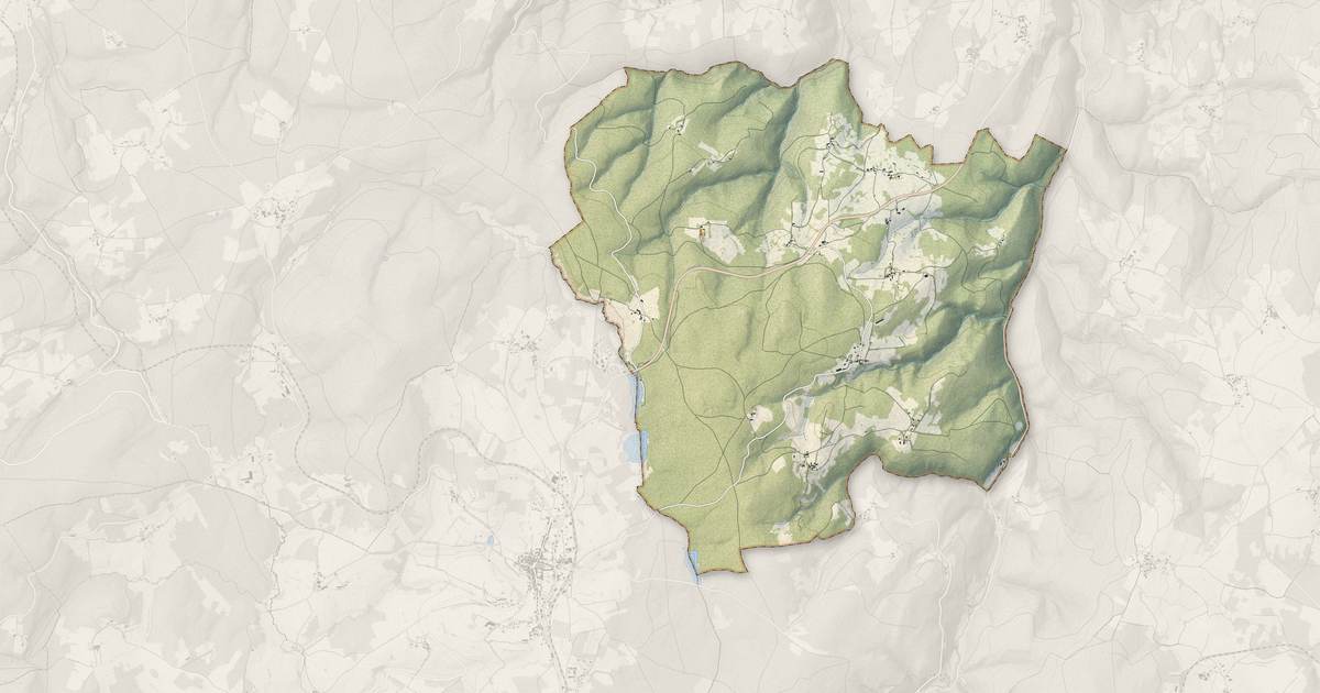 Portrait cartographique de Malvières : relief, eau, forêts, bâti et voies, calculés à partir des données de l'IGN
