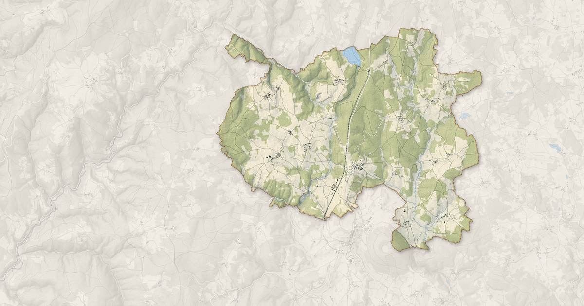 Portrait cartographique de Monlet : relief, eau, forêts, bâti et voies, calculés à partir des données de l'IGN