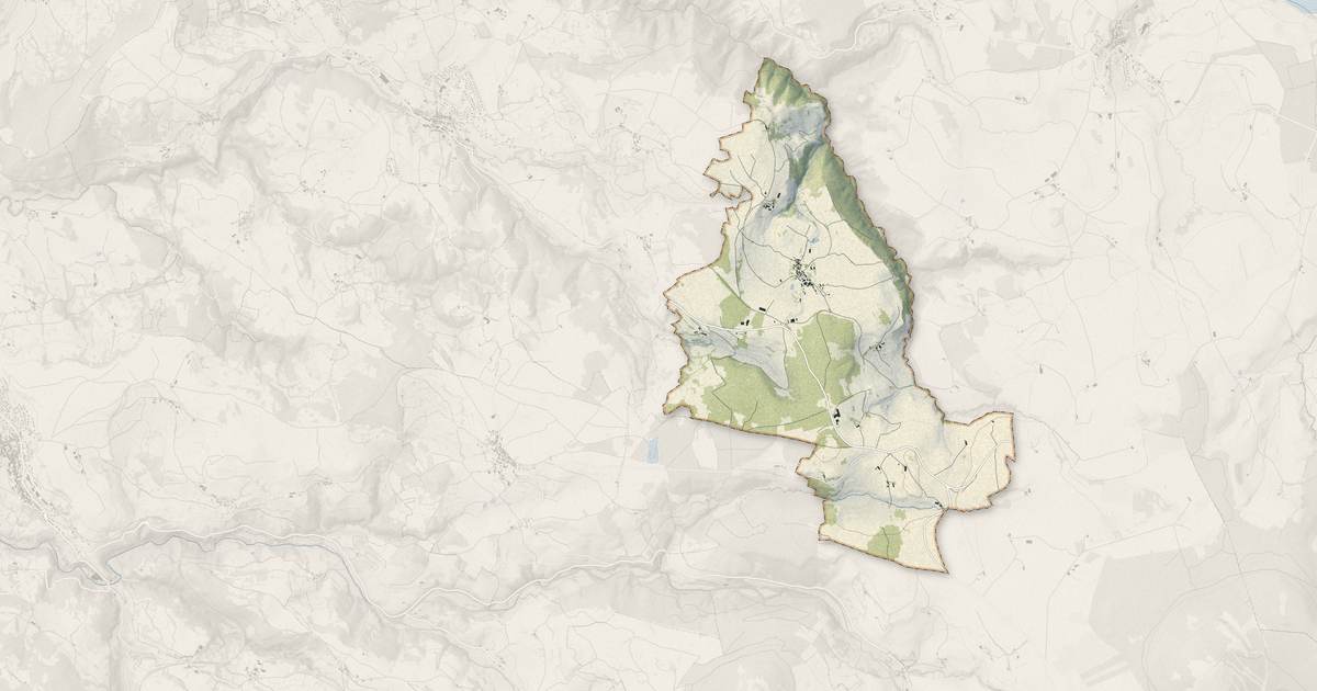 Portrait cartographique de Moudeyres : relief, eau, forêts, bâti et voies, calculés à partir des données de l'IGN
