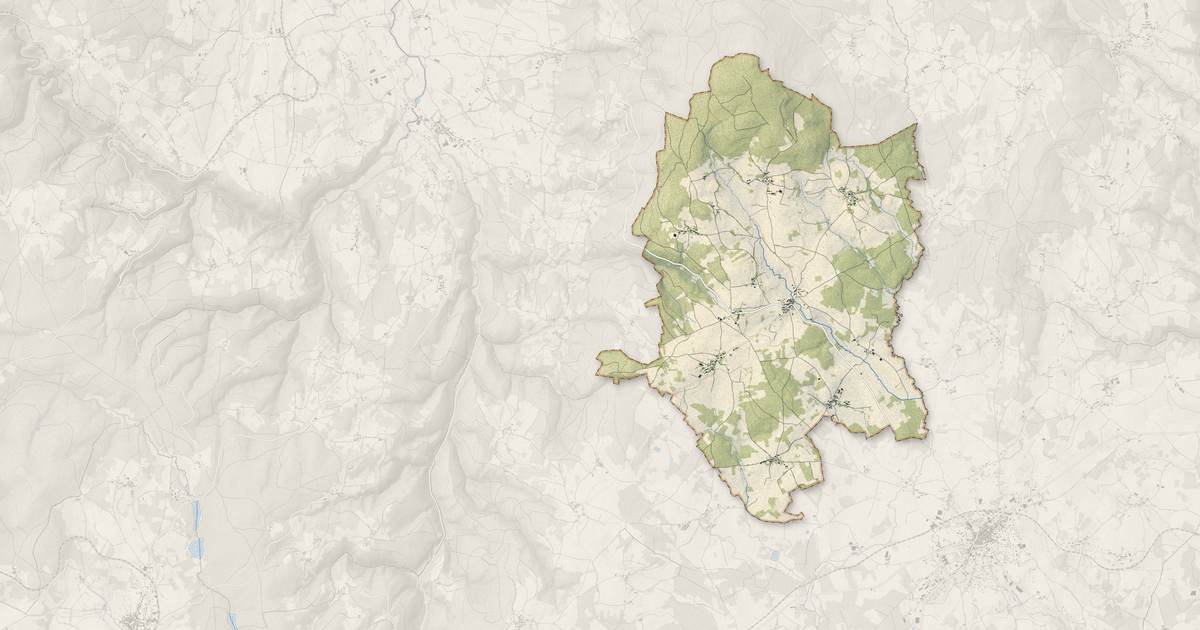 Portrait cartographique de Saint-Jean-d'Aubrigoux : relief, eau, forêts, bâti et voies, calculés à partir des données de l'IGN