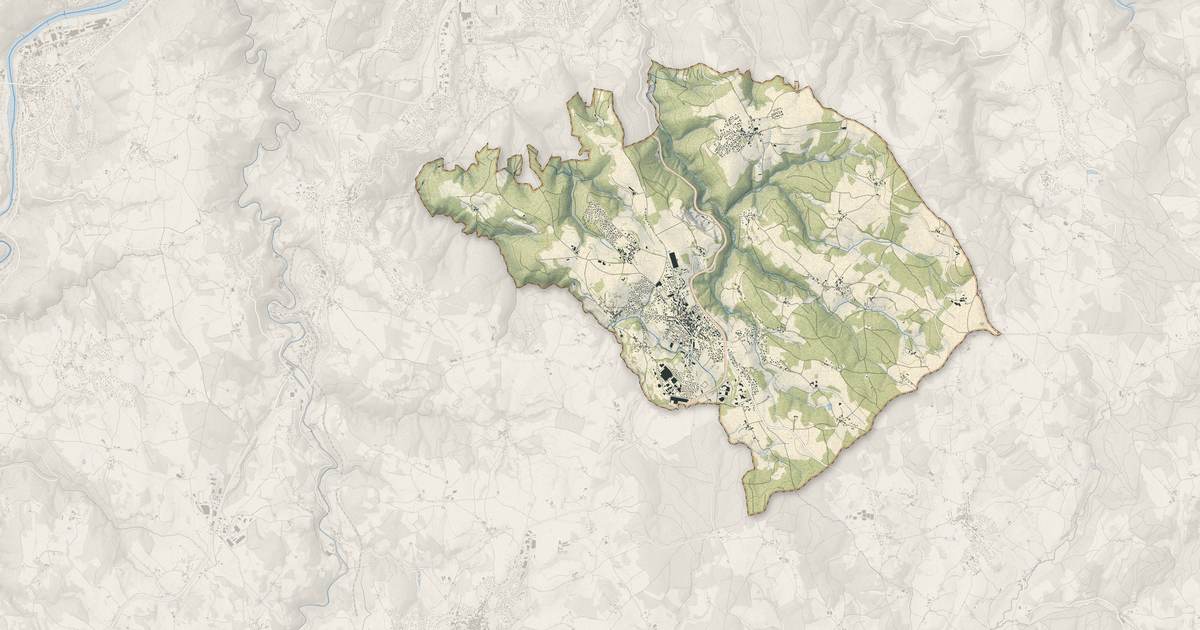 Portrait cartographique de Saint-Just-Malmont : relief, eau, forêts, bâti et voies, calculés à partir des données de l'IGN