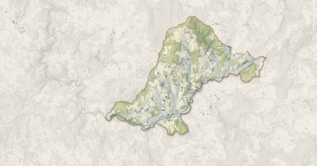 Portrait cartographique de Saint-Victor-Malescours : relief, eau, forêts, bâti et voies, calculés à partir des données de l'IGN