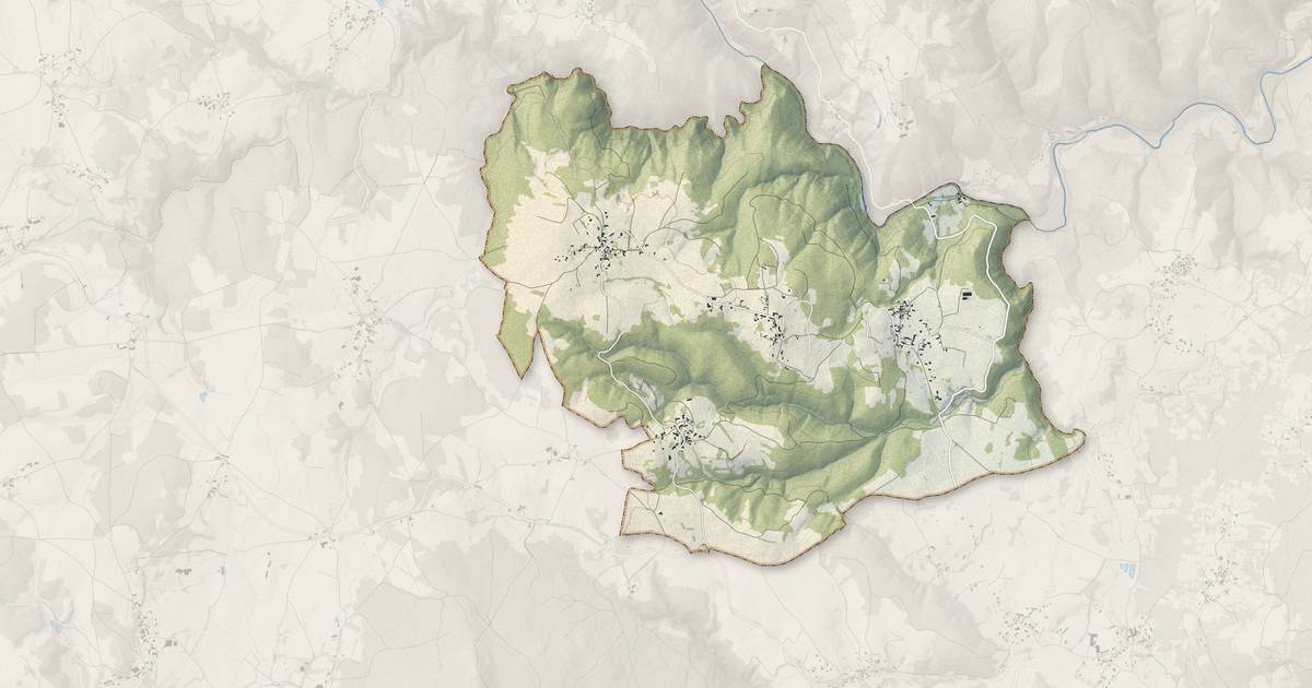 Portrait cartographique de Solignac-sous-Roche : relief, eau, forêts, bâti et voies, calculés à partir des données de l'IGN