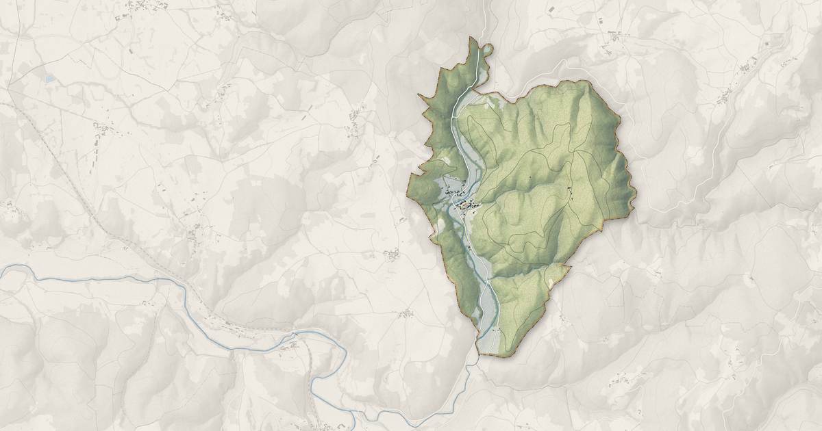 Portrait cartographique de Vals-le-Chastel : relief, eau, forêts, bâti et voies, calculés à partir des données de l'IGN