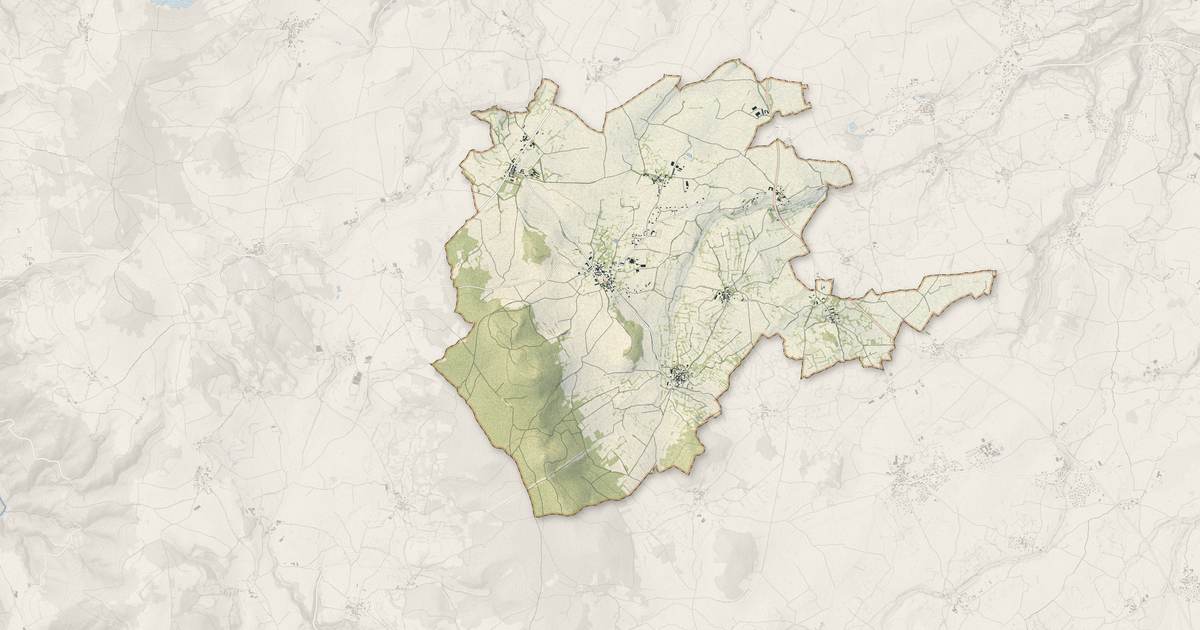 Portrait cartographique de Vergezac : relief, eau, forêts, bâti et voies, calculés à partir des données de l'IGN