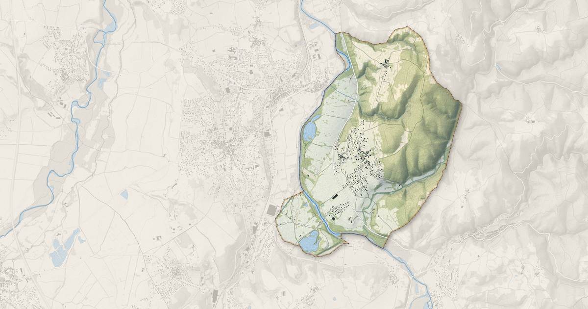 Portrait cartographique de Vézézoux : relief, eau, forêts, bâti et voies, calculés à partir des données de l'IGN