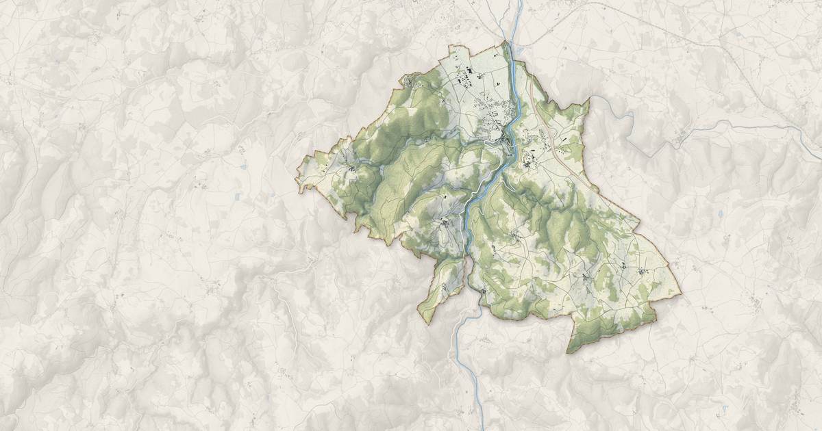 Portrait cartographique de Vieille-Brioude : relief, eau, forêts, bâti et voies, calculés à partir des données de l'IGN