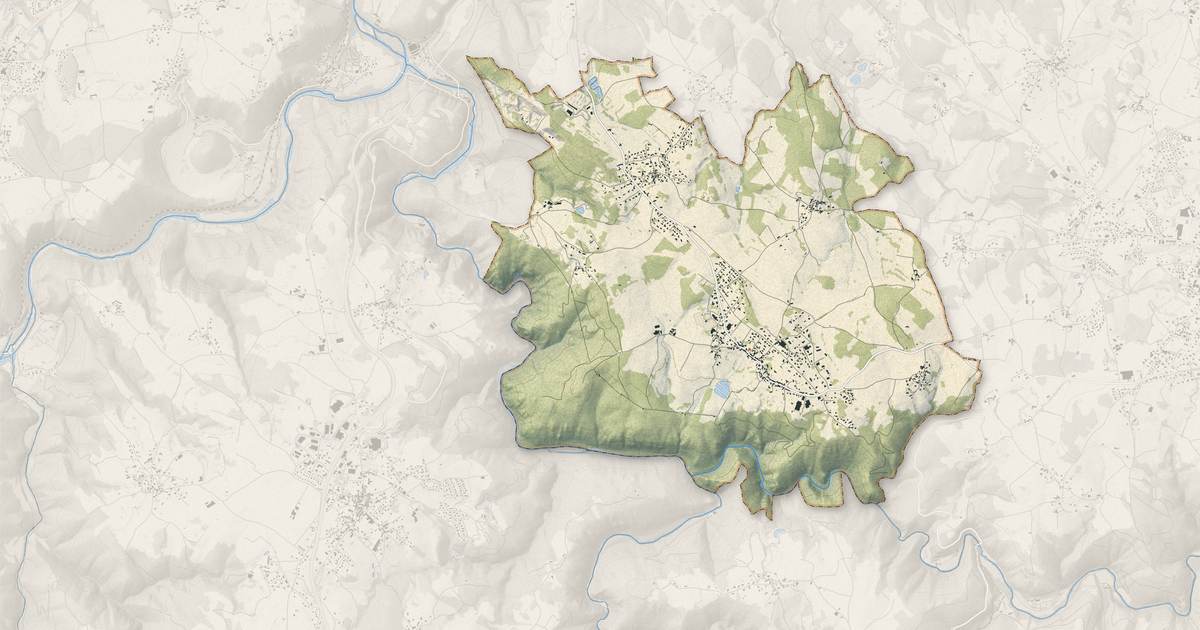 Portrait cartographique de Les Villettes : relief, eau, forêts, bâti et voies, calculés à partir des données de l'IGN