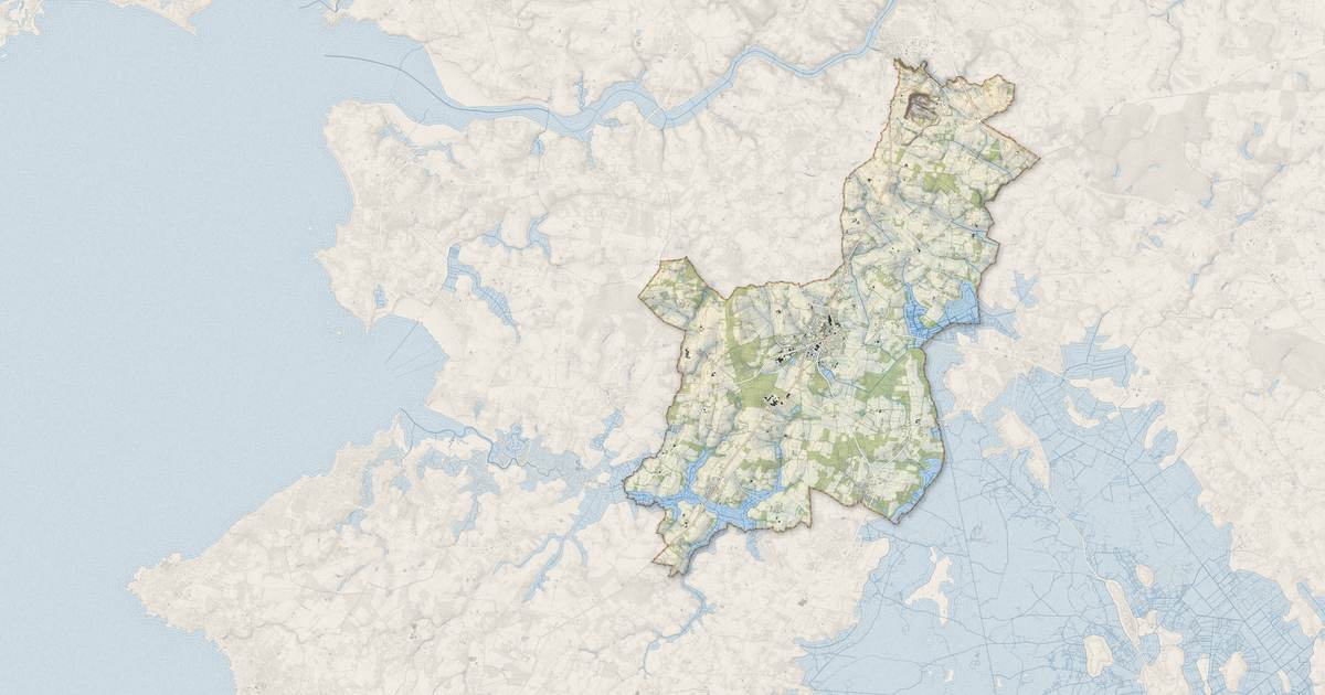 Portrait cartographique de Herbignac : relief, eau, forêts, bâti et voies, calculés à partir des données de l'IGN