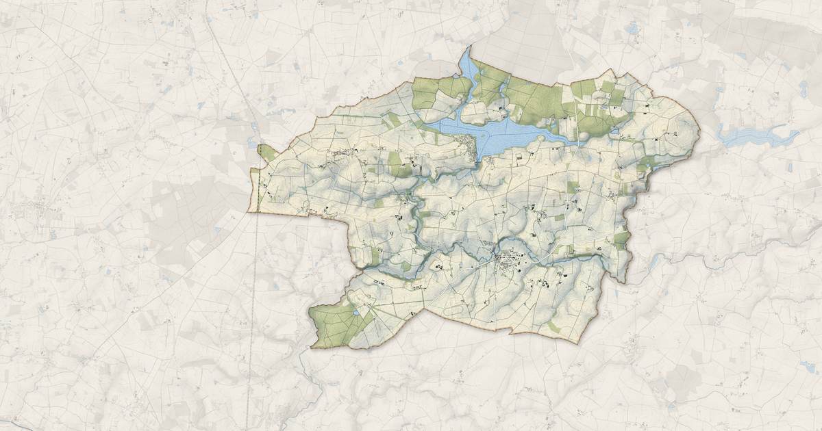 Portrait cartographique de Joué-sur-Erdre : relief, eau, forêts, bâti et voies, calculés à partir des données de l'IGN
