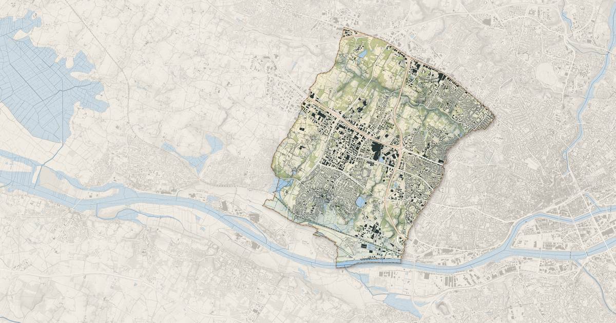 Portrait cartographique de Saint-Herblain : relief, eau, forêts, bâti et voies, calculés à partir des données de l'IGN