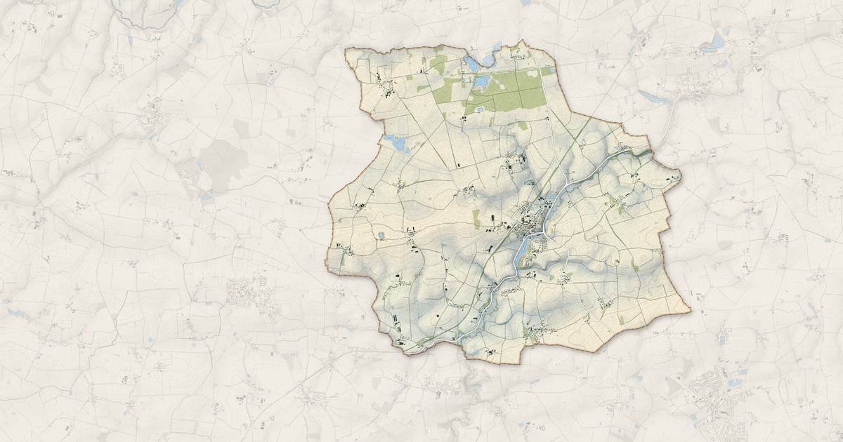 Portrait cartographique de Teillé : relief, eau, forêts, bâti et voies, calculés à partir des données de l'IGN