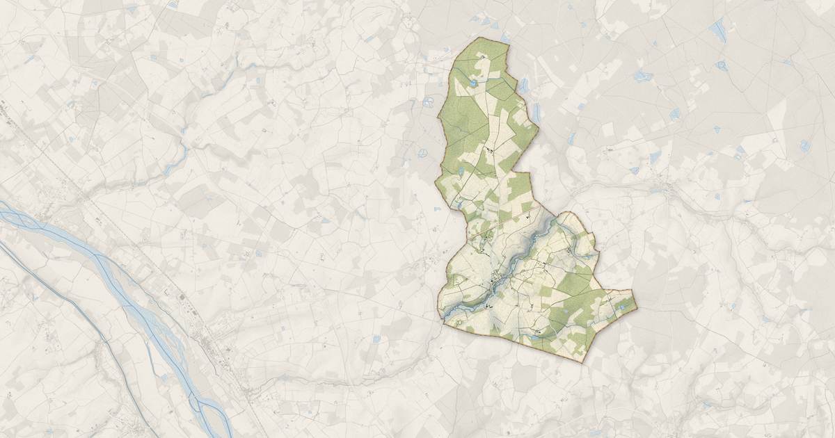 Portrait cartographique de Faverelles : relief, eau, forêts, bâti et voies, calculés à partir des données de l'IGN