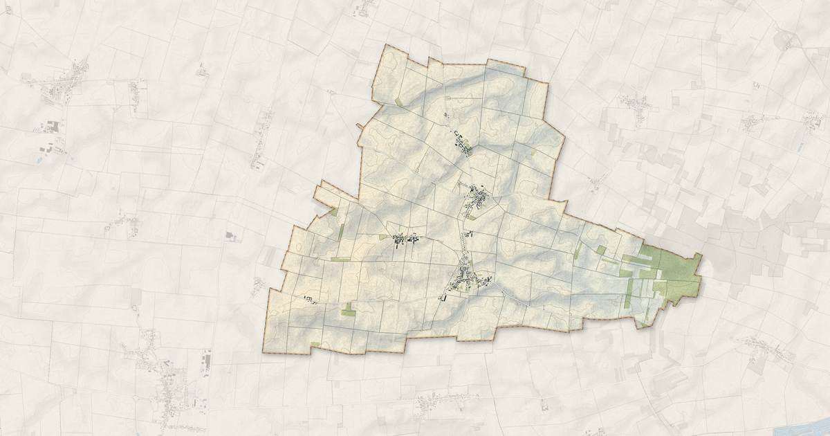 Portrait cartographique de Greneville-en-Beauce : relief, eau, forêts, bâti et voies, calculés à partir des données de l'IGN