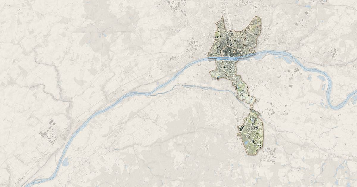 Portrait cartographique de Orléans : relief, eau, forêts, bâti et voies, calculés à partir des données de l'IGN