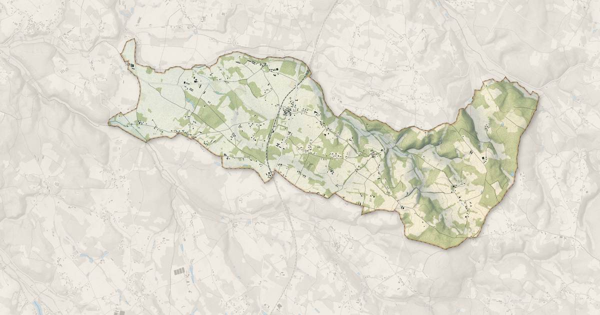 Portrait cartographique de Anglars-Nozac : relief, eau, forêts, bâti et voies, calculés à partir des données de l'IGN