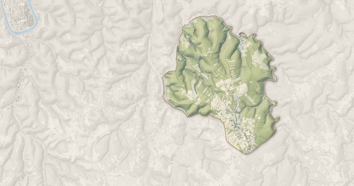 Portrait cartographique de Aujols : relief, eau, forêts, bâti et voies, calculés à partir des données de l'IGN