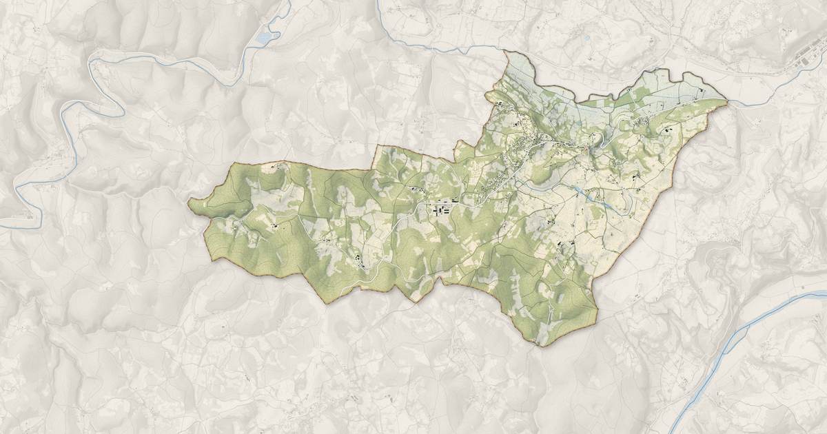 Portrait cartographique de Béduer : relief, eau, forêts, bâti et voies, calculés à partir des données de l'IGN