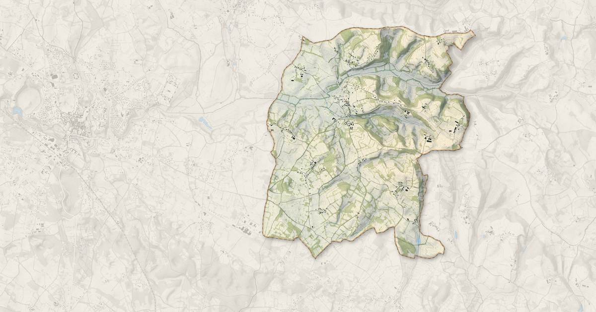 Portrait cartographique de Bio : relief, eau, forêts, bâti et voies, calculés à partir des données de l'IGN