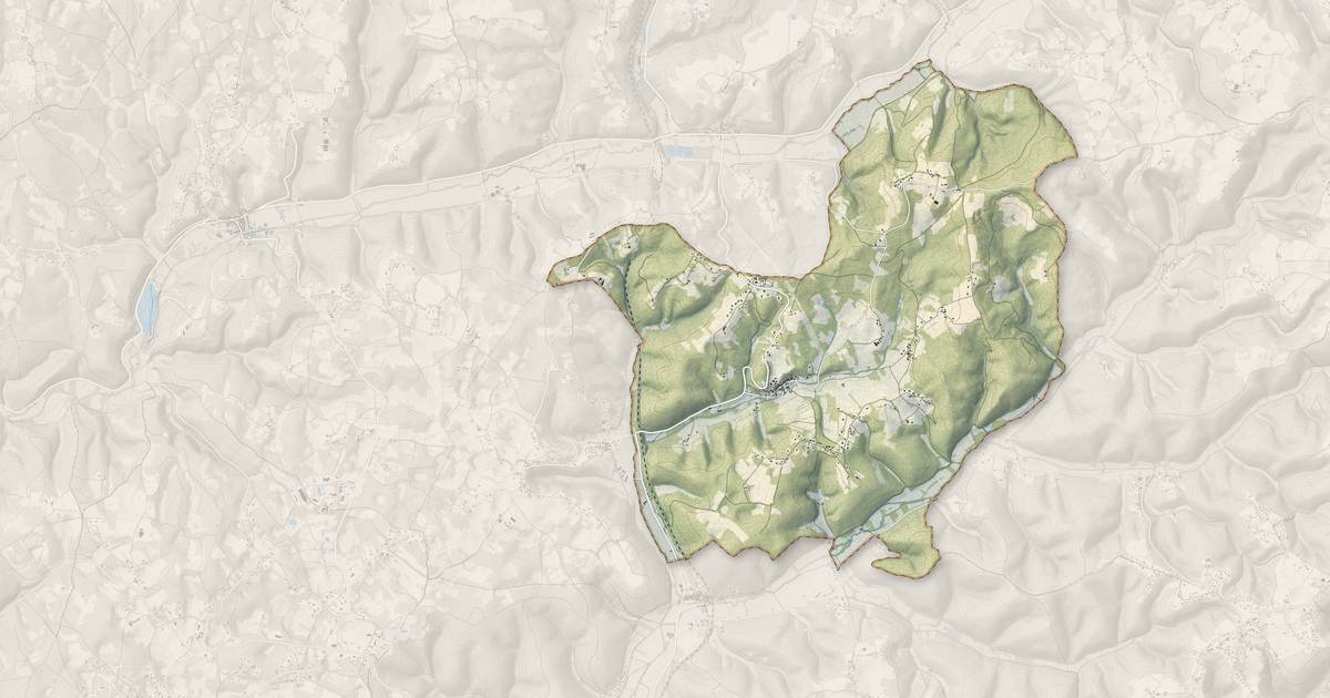 Portrait cartographique de Boissières : relief, eau, forêts, bâti et voies, calculés à partir des données de l'IGN