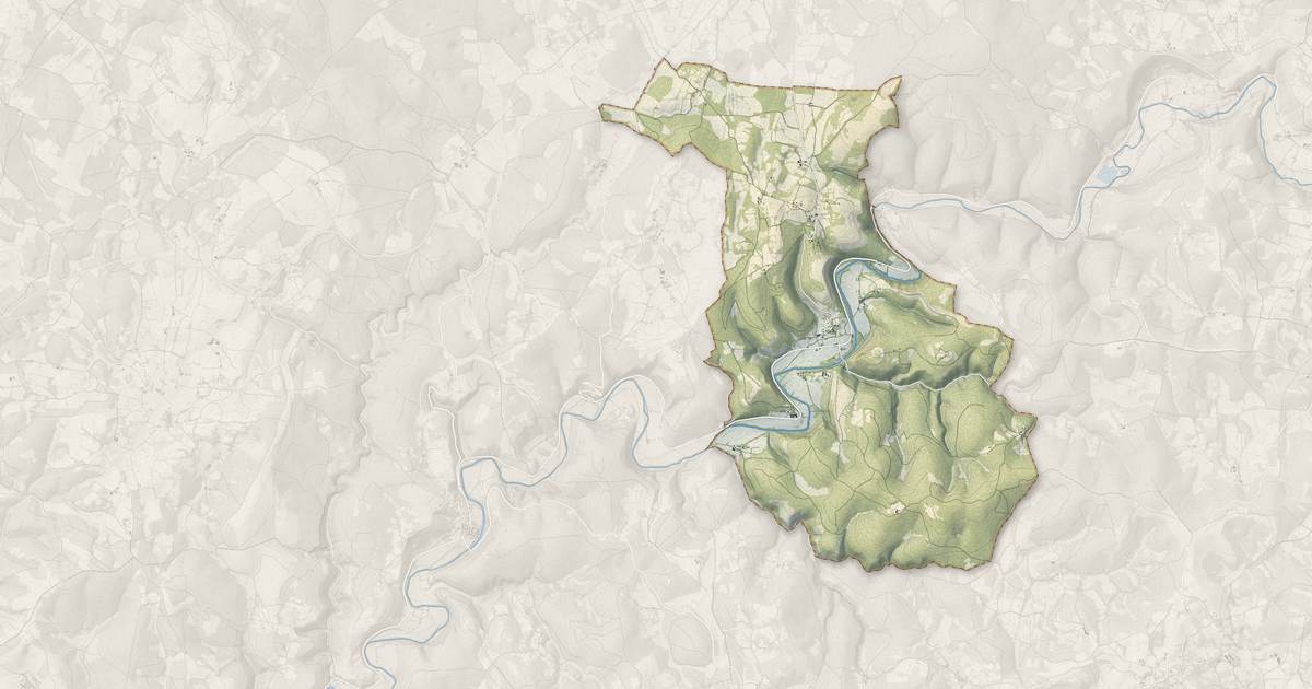Portrait cartographique de Brengues : relief, eau, forêts, bâti et voies, calculés à partir des données de l'IGN