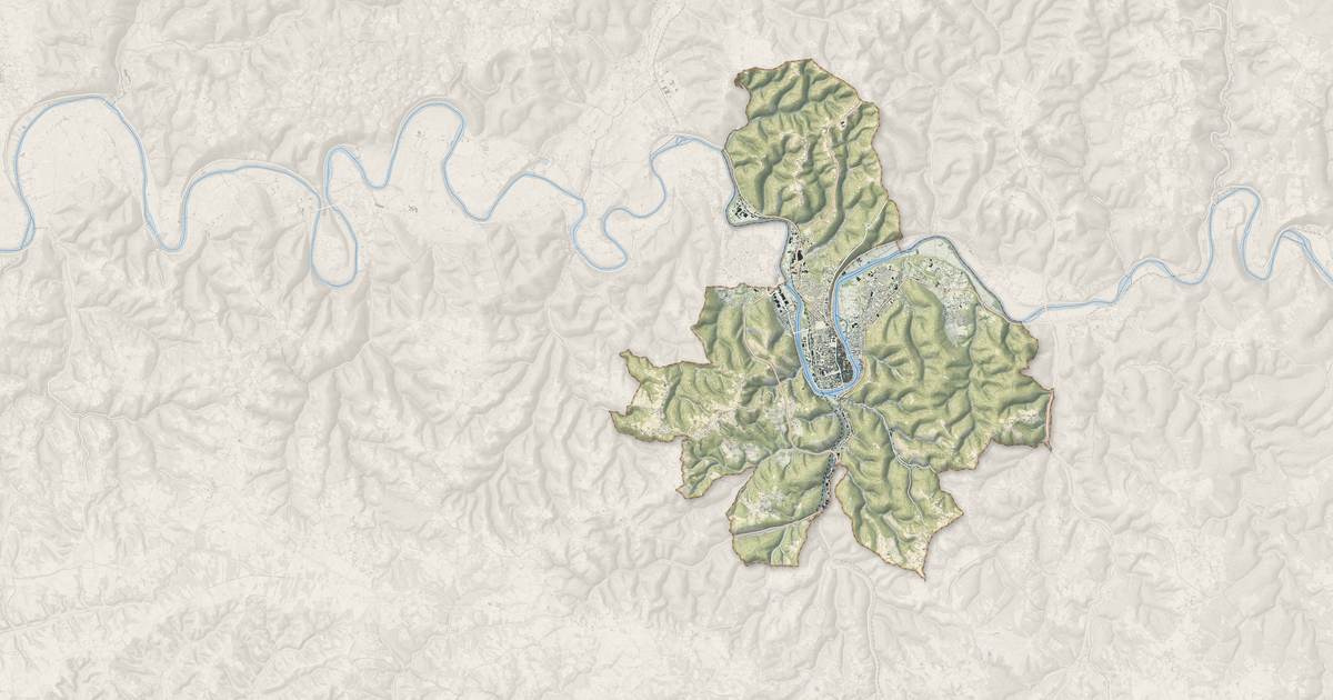 Portrait cartographique de Cahors : relief, eau, forêts, bâti et voies, calculés à partir des données de l'IGN