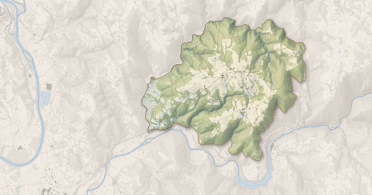 Portrait cartographique de Cahus : relief, eau, forêts, bâti et voies, calculés à partir des données de l'IGN