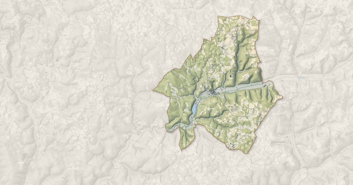 Portrait cartographique de Catus : relief, eau, forêts, bâti et voies, calculés à partir des données de l'IGN